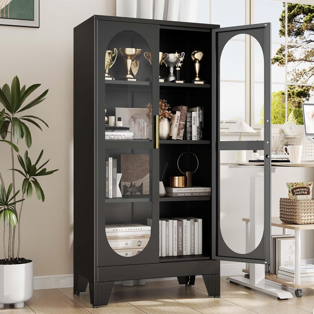 Storage & Organization - 61 inç Kilitli Cam Vitrin, Metal